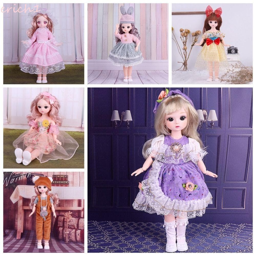 ERICH1 Princesa Vestir Bonecas Bjd , Cabelo Longo Articulado Bola 30cm Boneca Com Roupas , Salto Alto