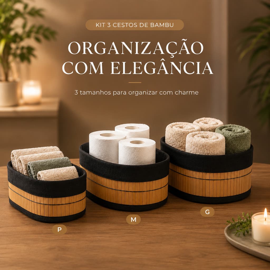Cesto organizador de bambu preto decorativo roupas lavanderia banheiro brinquedos papel higiênico multiuso