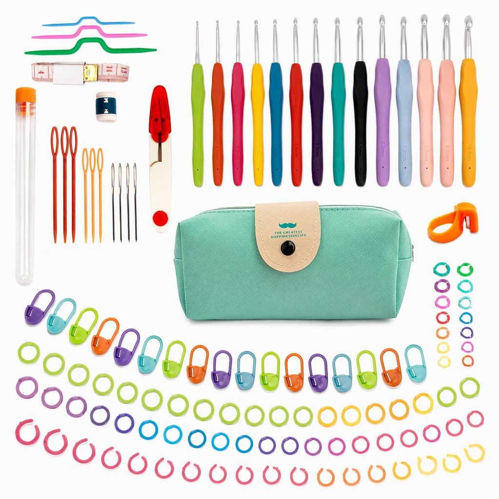 Kit Crochê Completo 76 Peças c/ Agulhas Cabo Soft Acessórios e Estojo Verde - Para Amigurumi