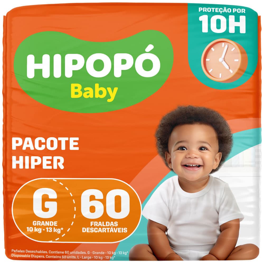 Fralda Hipopó Baby Tamanho G Pacote Hiper 60 Unidades Descartáveis