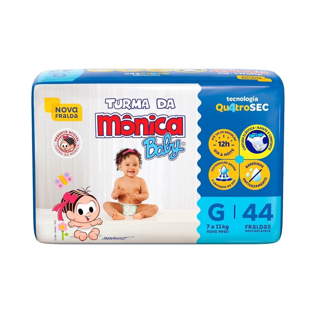 Fralda Descartável Turma da Mônica Baby Mega G (7–11 kg) 44 Unidades