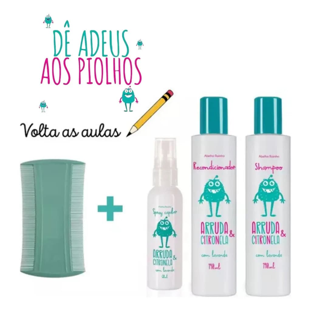 Kit Mata Piolho Shampoo Piolhos E Lêndeas Abelha Rainha 3un