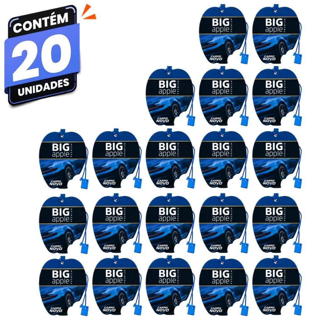 Kit 20 Aromatizantes Premium Para Carro Big Apple Carro Novo Sachê Automotivo Couro Aroma Fresco até 5 Semanas