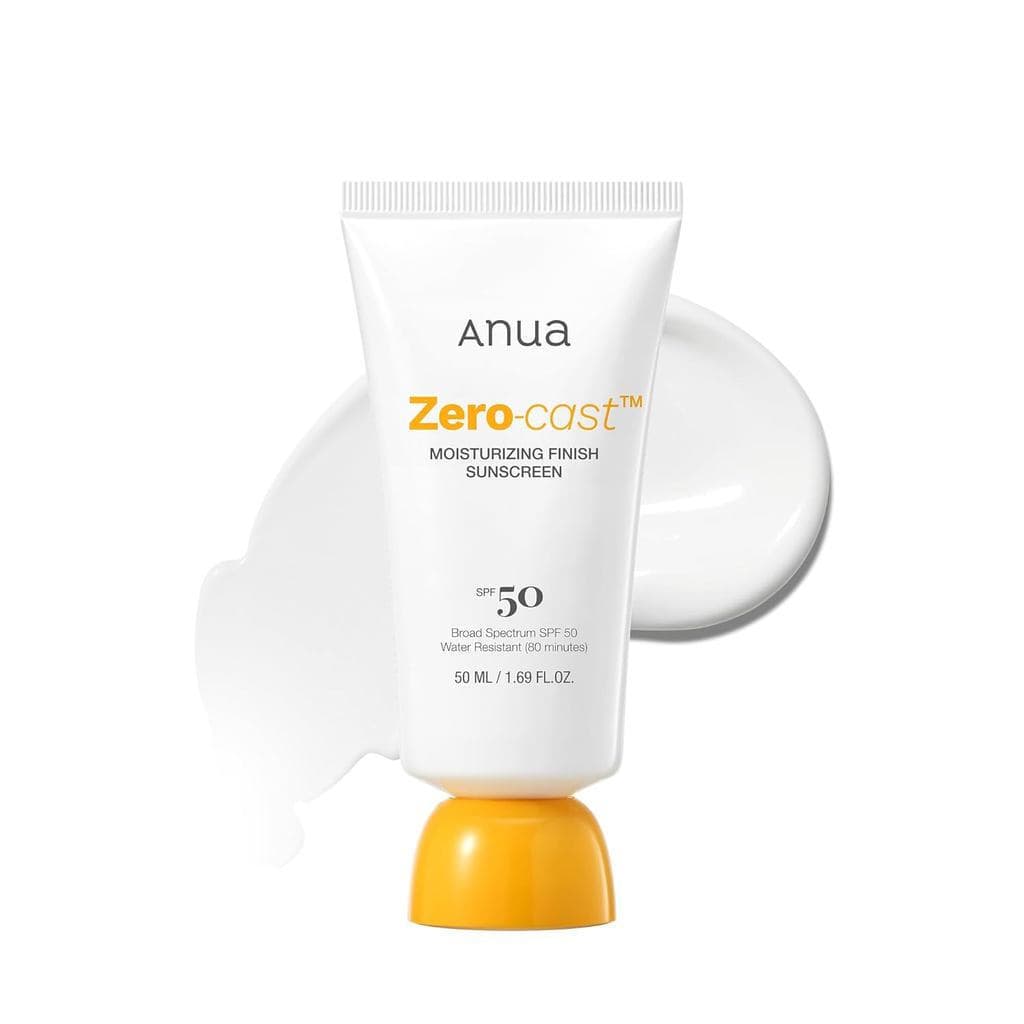 Protetor Solar Hidratante Anua Zero-Cast SPF50, 1,69 fl oz |     Protetor solar clareador de pele, sem resíduos, fórmula