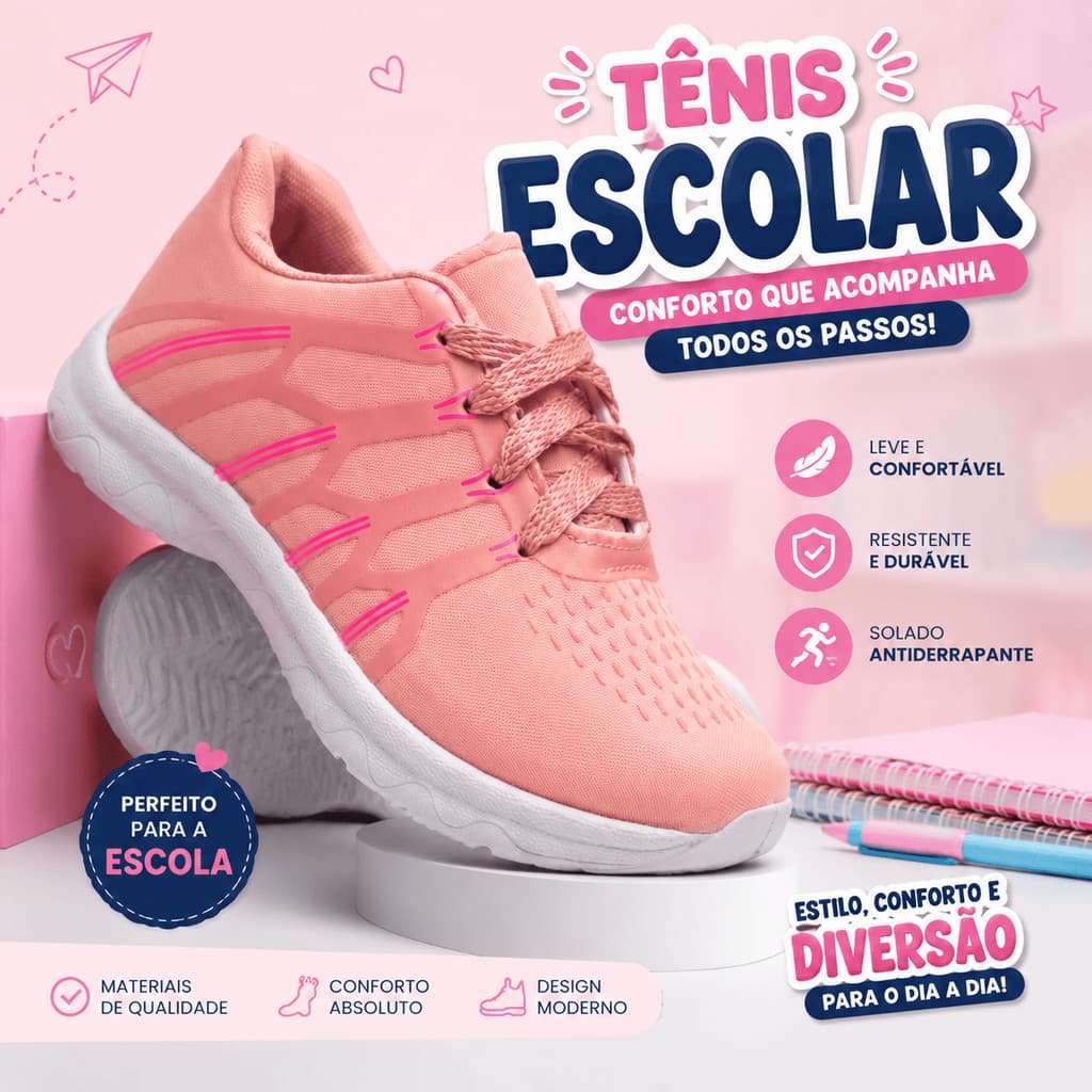 Tenis Infantil Esportivo Leve e Confortavel para a Escola e o Dia a Dia