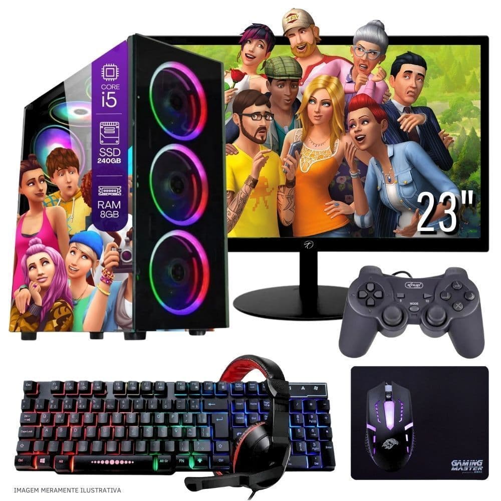 Computador PC Gamer  TOB   i5  240GB 8GB Kit Gamer e Headset Gamer Joystick Monitor 23” Windows 10 Pro Trial