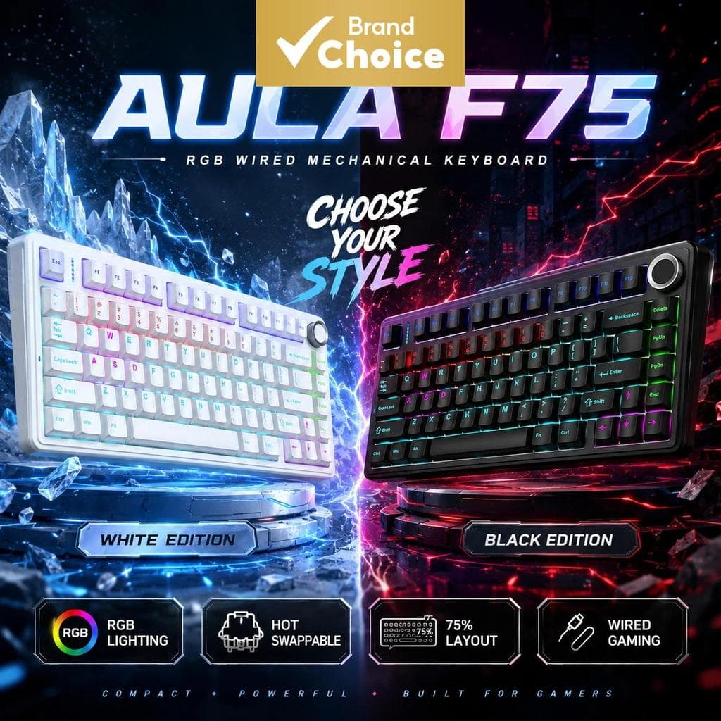 Teclados Mecânicos com Fio AULA F75 75% ANSI US Estrutura de Junta Troca a Quente RGB Retroiluminado com Botão