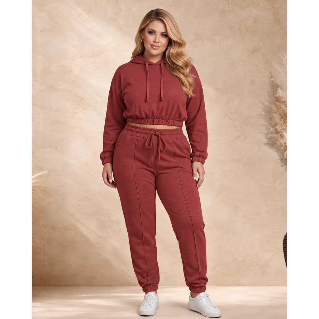 Conjunto em Moletom Plus SIze Blusa com Capuz e Calça