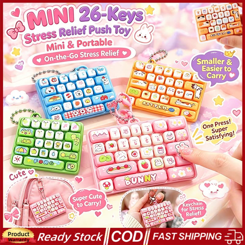 Mini Teclado Fofo De Desenho Animado Com 26 Teclas Para Alívio Do Estresse , Mecânico Portátil , Bolsa De Brinquedos , P