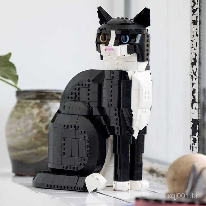 Compatível com LEGO Creative Series 21349 Gato Smoking Preto, Gato Vaca, Brinquedo de Blocos de Montar para Meninas