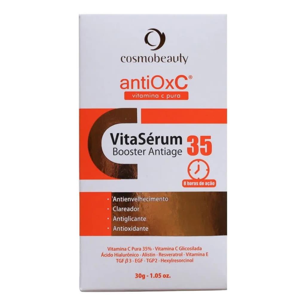 Sérum Facial Cosmobeauty AntiOx C Booster 30g Vitamina C Pura 35% Ácido Hialurônico Antioxidante Anti-idade