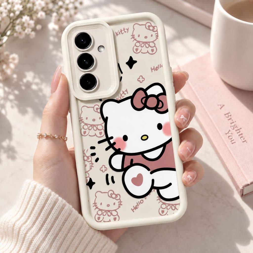 Hello Kitty Fofo Capa Capinha Samsung A55 A54 A35 A34 A15 A14 S24 S23 FE Ultra Plus A05 M34 Silicone Anti-impacto