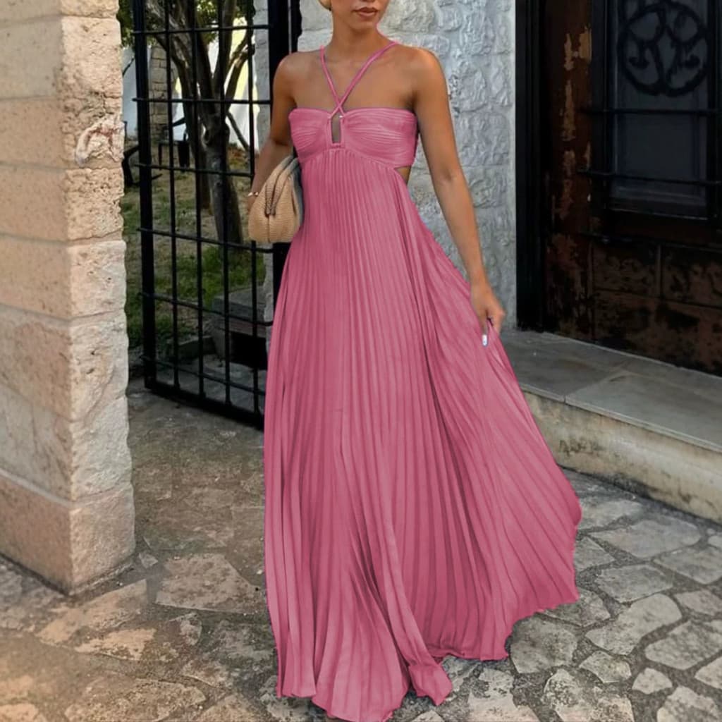Vestido longo de praia para viagens e férias, vestido feminino de verão, estilo europeu e americano, cor lisa, vestido s