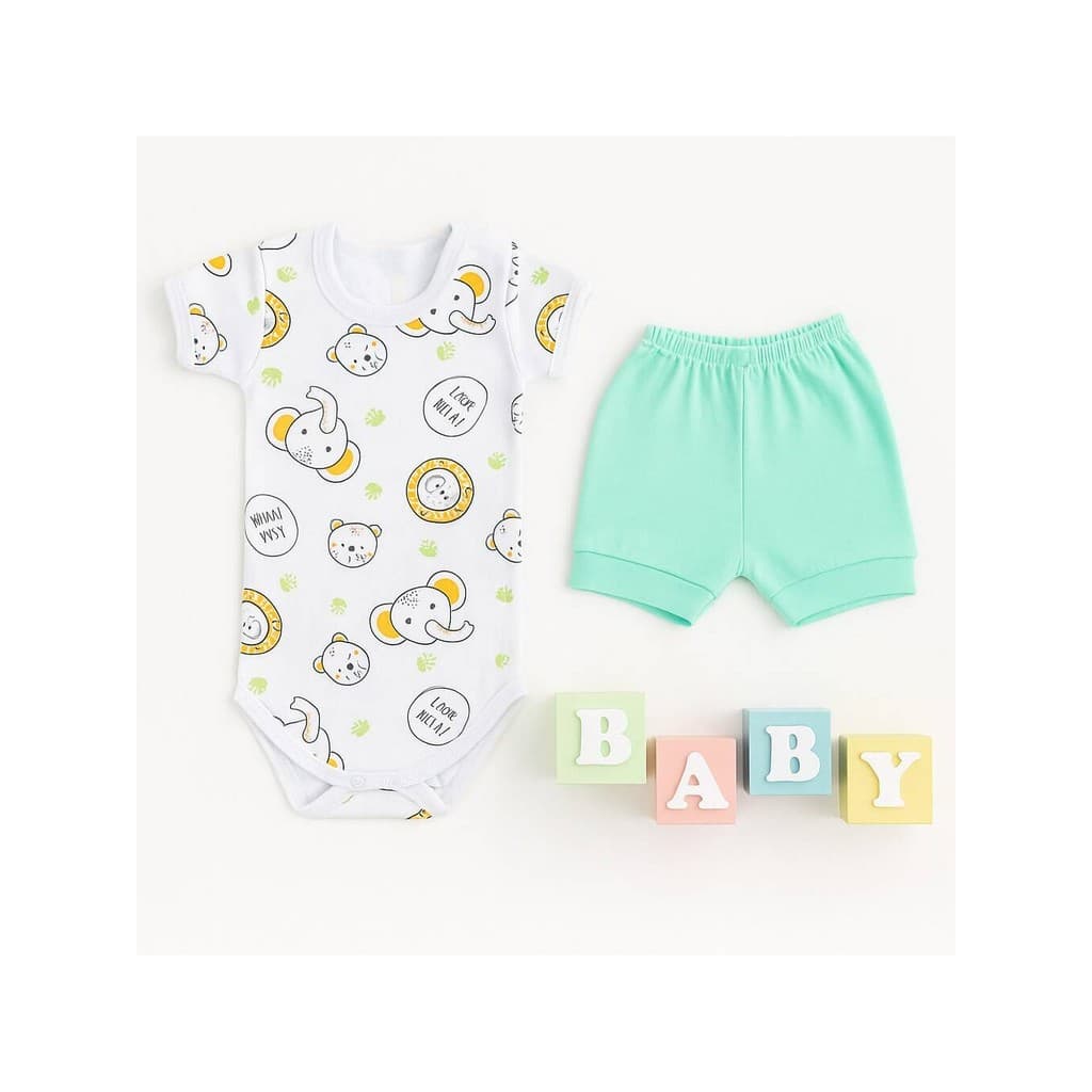 Conjunto Bebê Verão 100% Algodão Shortinho + Body Curto Menino Menina Calor Enxoval Maternidade Shorts Roupa Roupinha