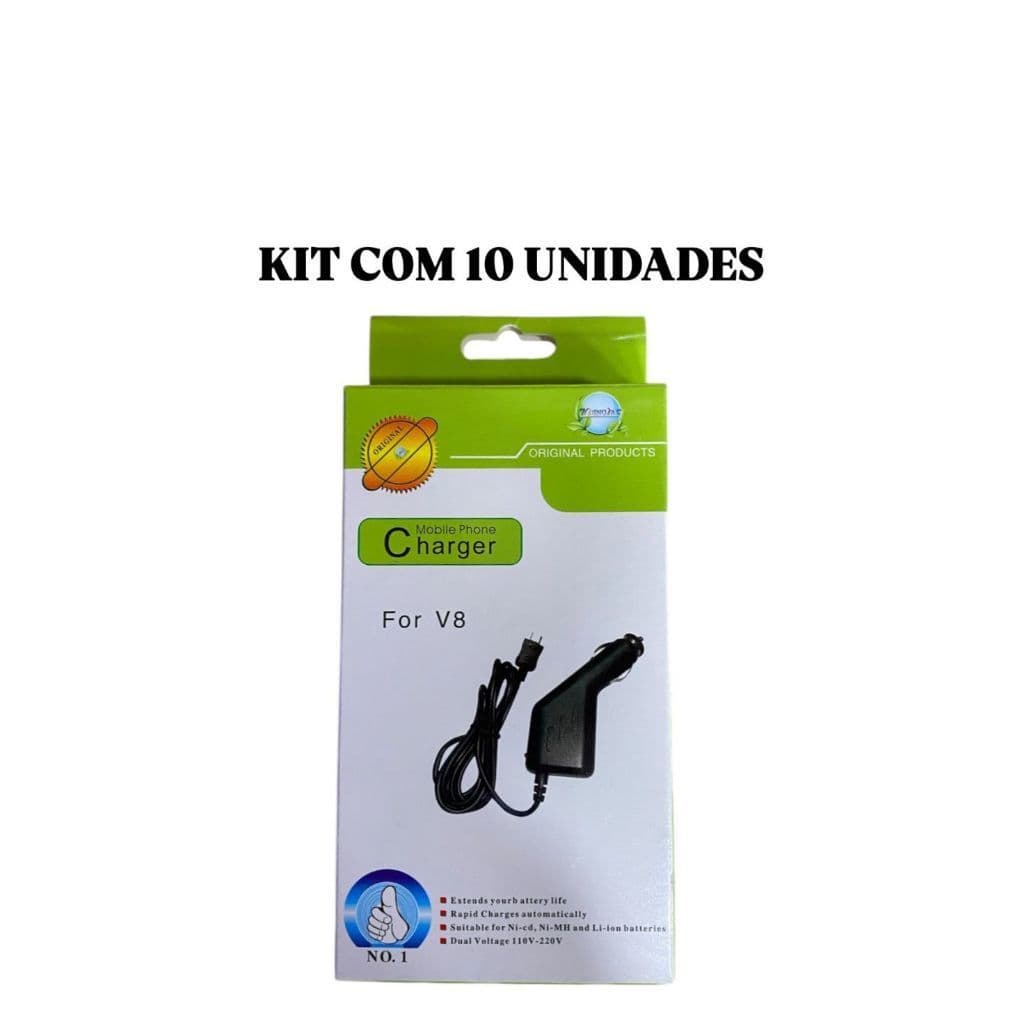 KIT 10 Carregador Veicular 110/220v Com Cabo V8 - Potência E Praticidade F-1144m