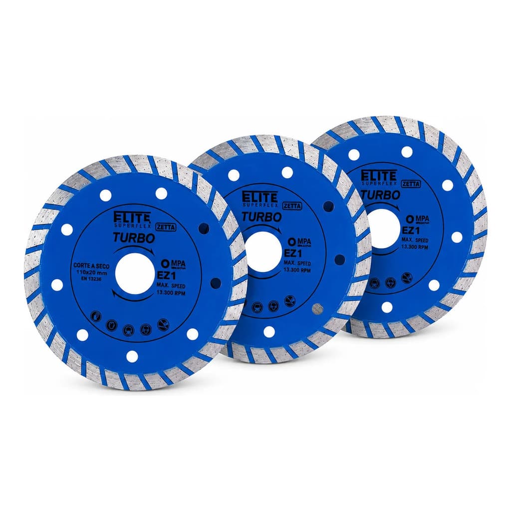 Kit 1 a 3 Discos Diamantado Turbo Azul Corte Fino 110mm 20mm Concreto Cerâmica Esmerilhadeira Serra