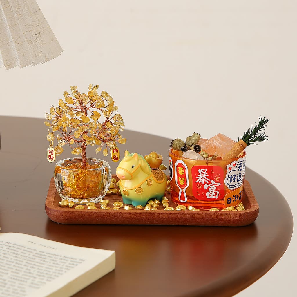 Imediatamente rico citrino fortuna árvore sorte pequenos ornamentos escritório computador Desktop meninas posição de tra
