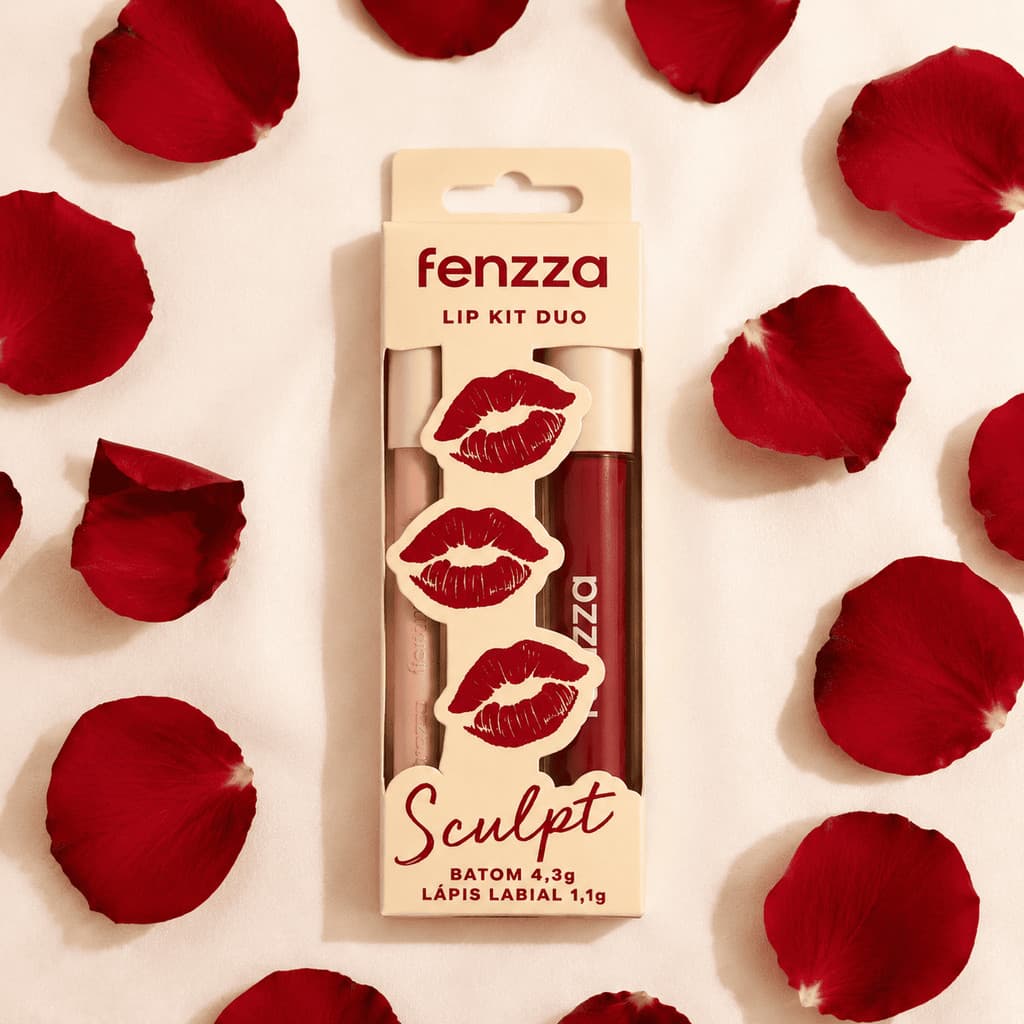 Lip Kit Duo Sculpt Fenzza Batom Líquido Matte + Lápis Labial Longa Duração Beleza e Maquiagem