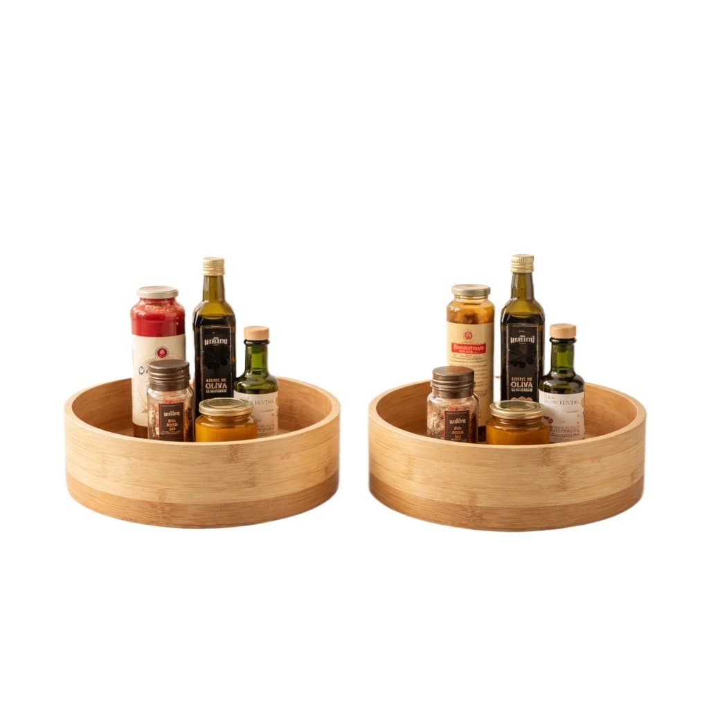 Organizer Giratório Kit  Bambu 360 Porta Temperos Cozinha Armário Mesa Multiuso Borda Alta Redondo Praticidade Luxo