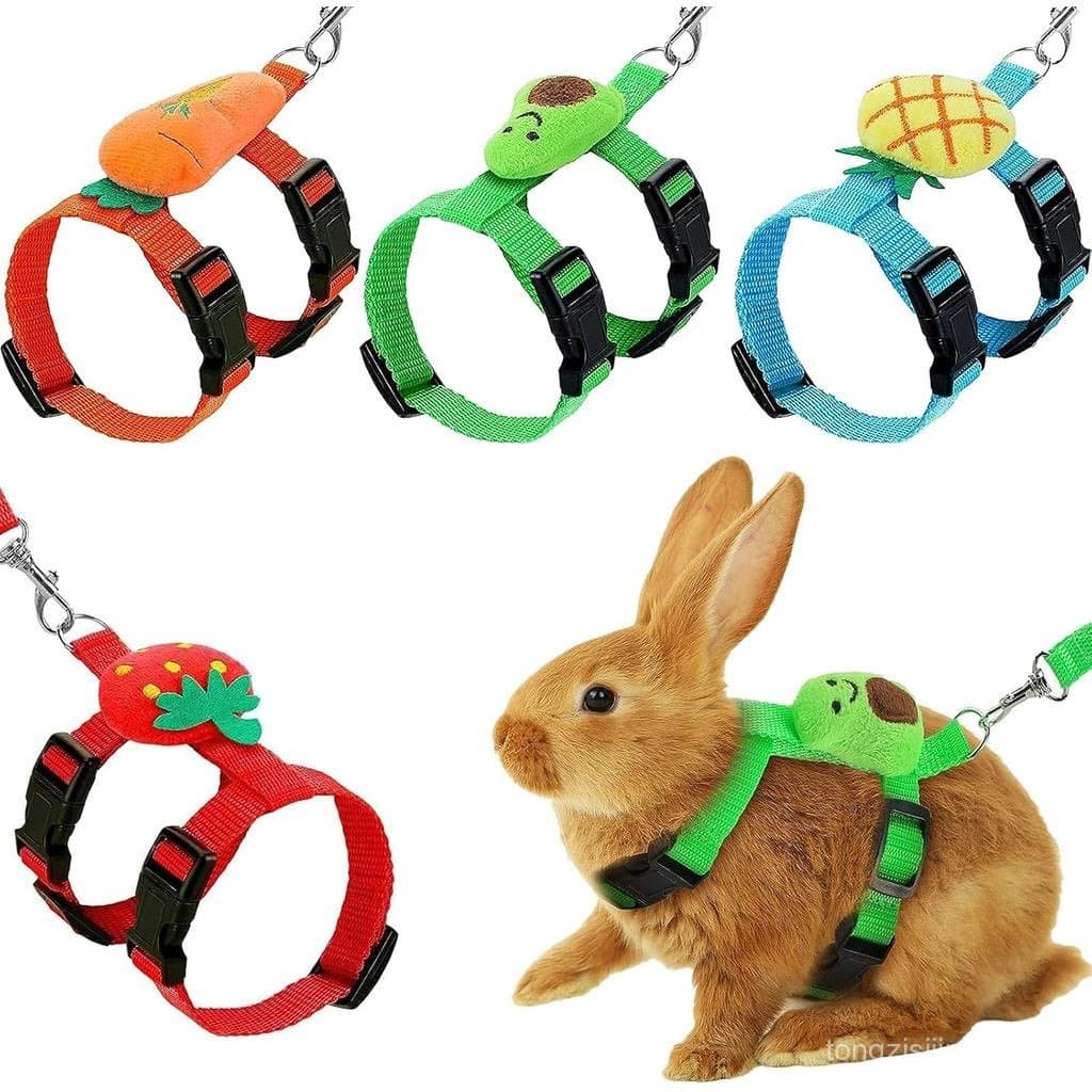 4 Conjuntos de Coleira e Guia Ajustáveis para Coelhinhos, Coleira e Guia para Pequenos Animais de Estimação, Coleira par