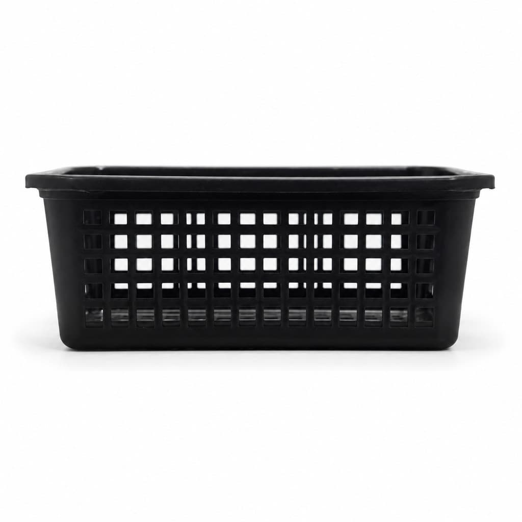 Cesto Organizador Plástico Preto Telado Multiuso Alças Laterais 30x22x9cm Banheiro Cozinha Lavanderia Escritório Armário