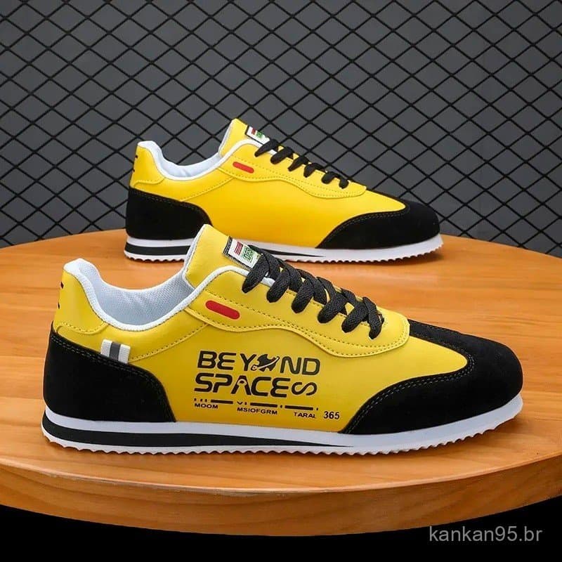 Tênis Clássicos de Designer para Homens, Tênis Casuais Amarelos de Cano Baixo, Confortáveis e Respiráveis, Calçados Espo