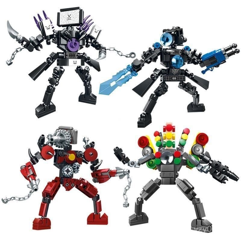 Blocos de Montar Lego 4 em 1: Banheiro do Titã, Homem TV, Monitor, Jogo de Banheiro Skibidi, Partículas Pequenas para Cr