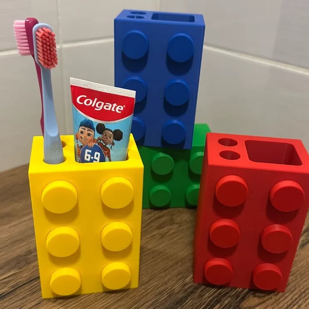 Porta Escova De Dentes E Pasta Infantil Bloco De Montar Estilo Lego Organizador Banheiro Criativo