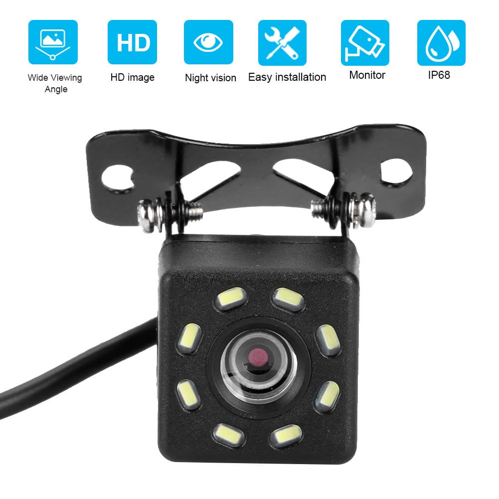 Câmera de visão traseira do carro Aumotop HD 8 LED Night Vision Backup para Universal IP68 ABS Material Preto