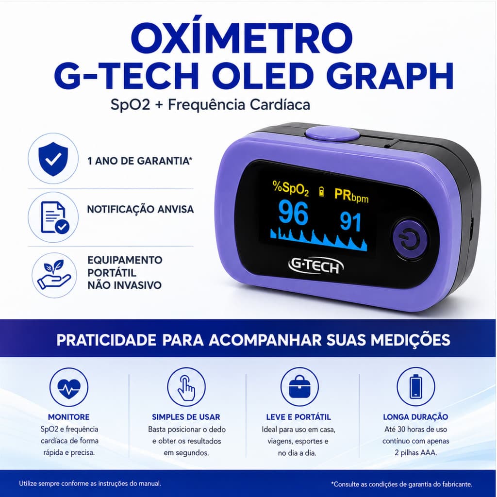 Oxímetro de Dedo Profissioal Oled Graph Aparelho de Medir Saturacao Sensor - G Tech