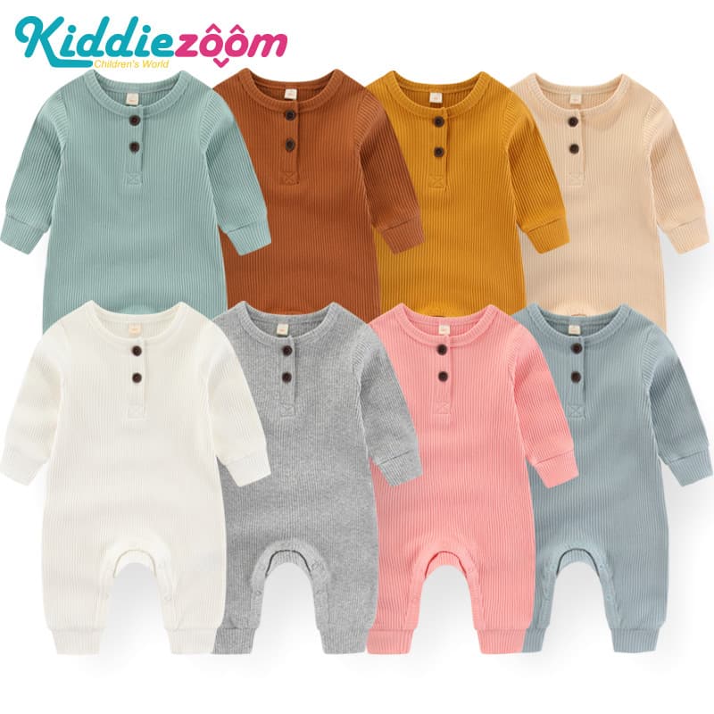 Kiddiezoom 1 Peça Unissex Sólido Bebê Menino Menina Macacão De Algodão Manga Comprida Roupas Infantis