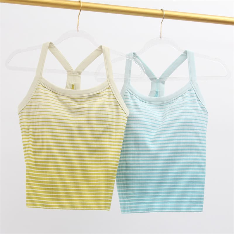 Moda gradiente riscas roupas de fitness de uma peça feminina com almofadas no peito apertado copo fixo roupas de Yoga co