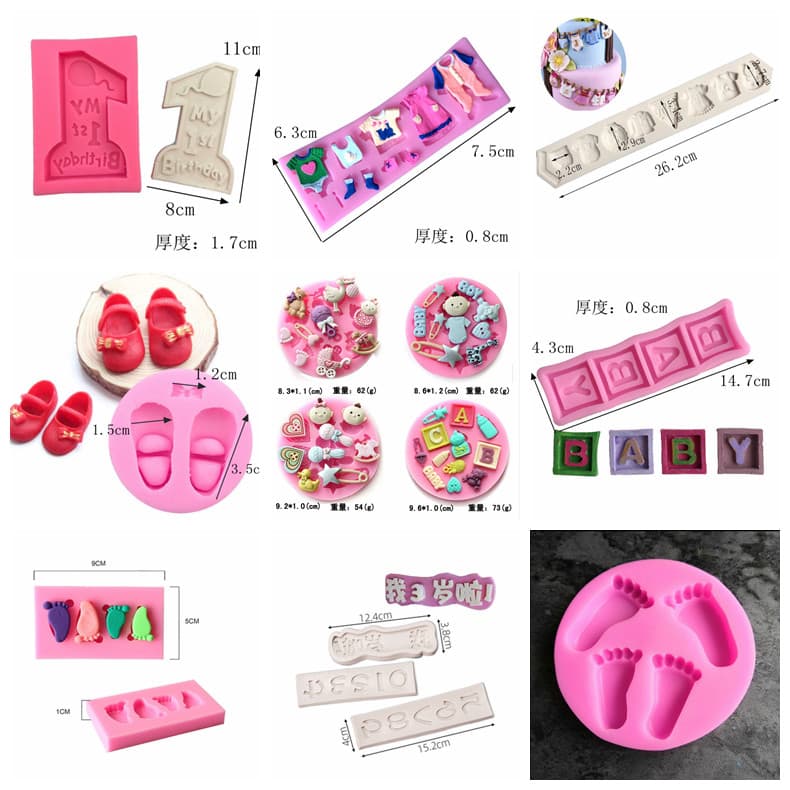 Bebê mês inteiro feliz aniversário molde de Chocolate Silicone cem dias roupas do bebê garrafa de bebê carrinho de bebê 