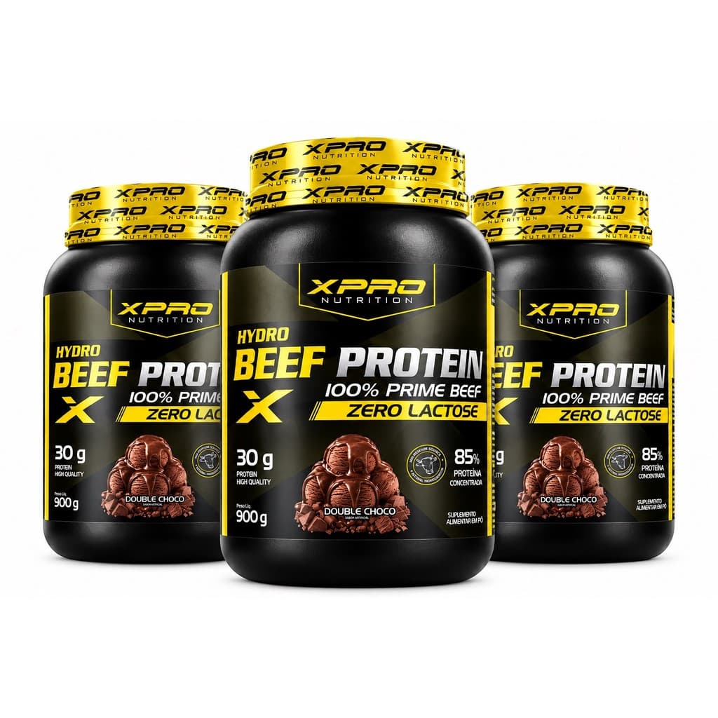 Combo 3x Whey Protein Hydro Beef Protein 900g Zero Lactose 100% Prime Beef - Xpro Nutrtion Sabor:Double Chocolate