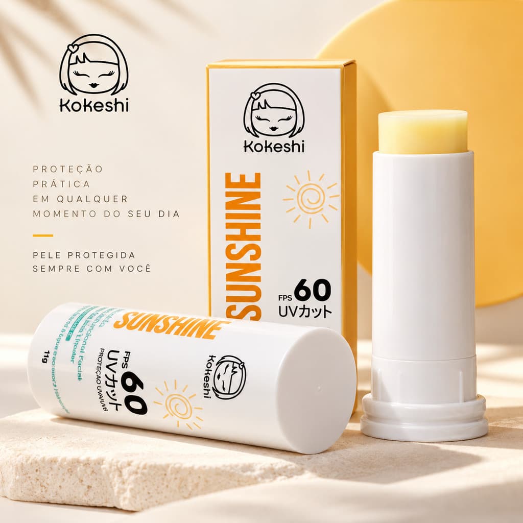 Bastão Multifuncional FPS60 Sunshine Incolor 11g KOKESHI Protetor Solar em Bastão Protetor Solar Facial
