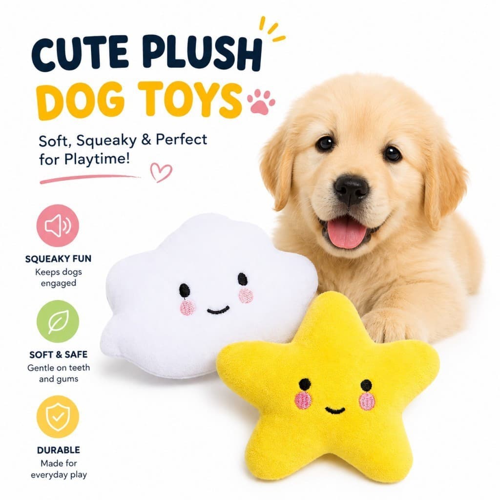 Brinquedo para Cães que Emite Som, Brinquedo de Pelúcia em Forma de Nuvem e Estrela, Brinquedo de Mastigar para Cachorro