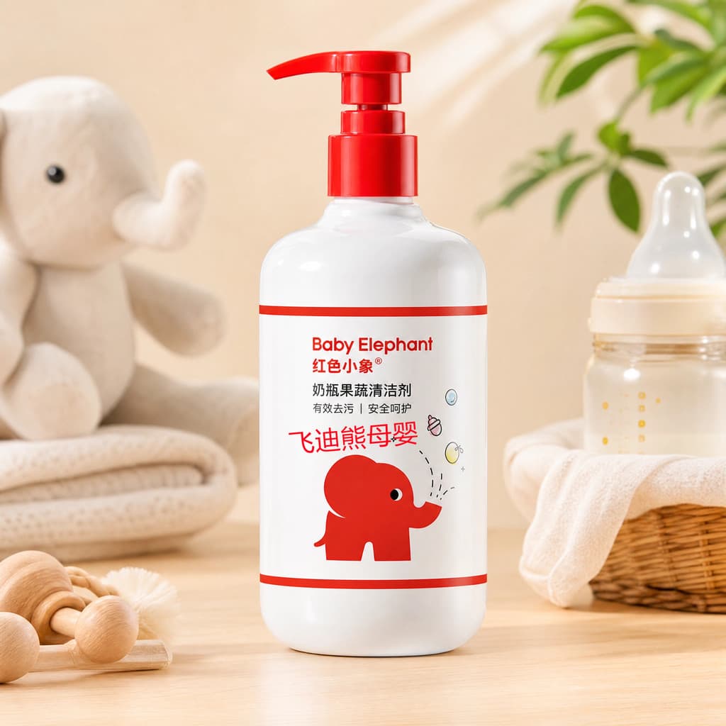 Limpador de mamadeira de elefante vermelho para bebês, limpeza de garrafas de leite para bebês, brinquedo de frutas, líq