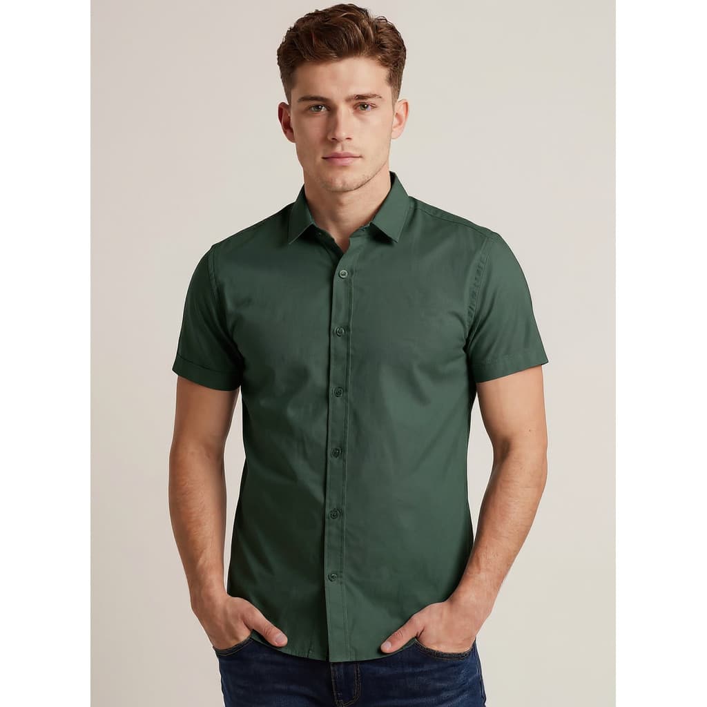 Camisa Masculina Manga Curta Tricoline Slim Fit Social Casual — Da minha casa para sua casa