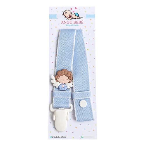 Prendedor De Chupeta Anjinho Azul Aplique De Silicone Bebê Delicado Acessório Para Enxoval Angu Bebê 