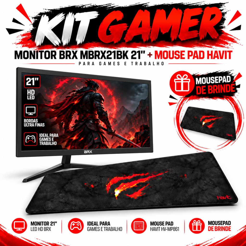 Monitor BRX MBRX21BK 21 + Mouse Pad Gamer Havit Hv-mp861