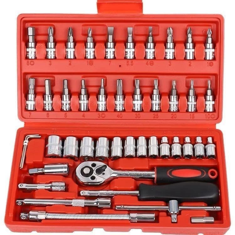 Kit De Ferramentas 46 Peças Jogo De Soquete Aço Crv 1/4 Catraca Chave Allen C/ Maleta