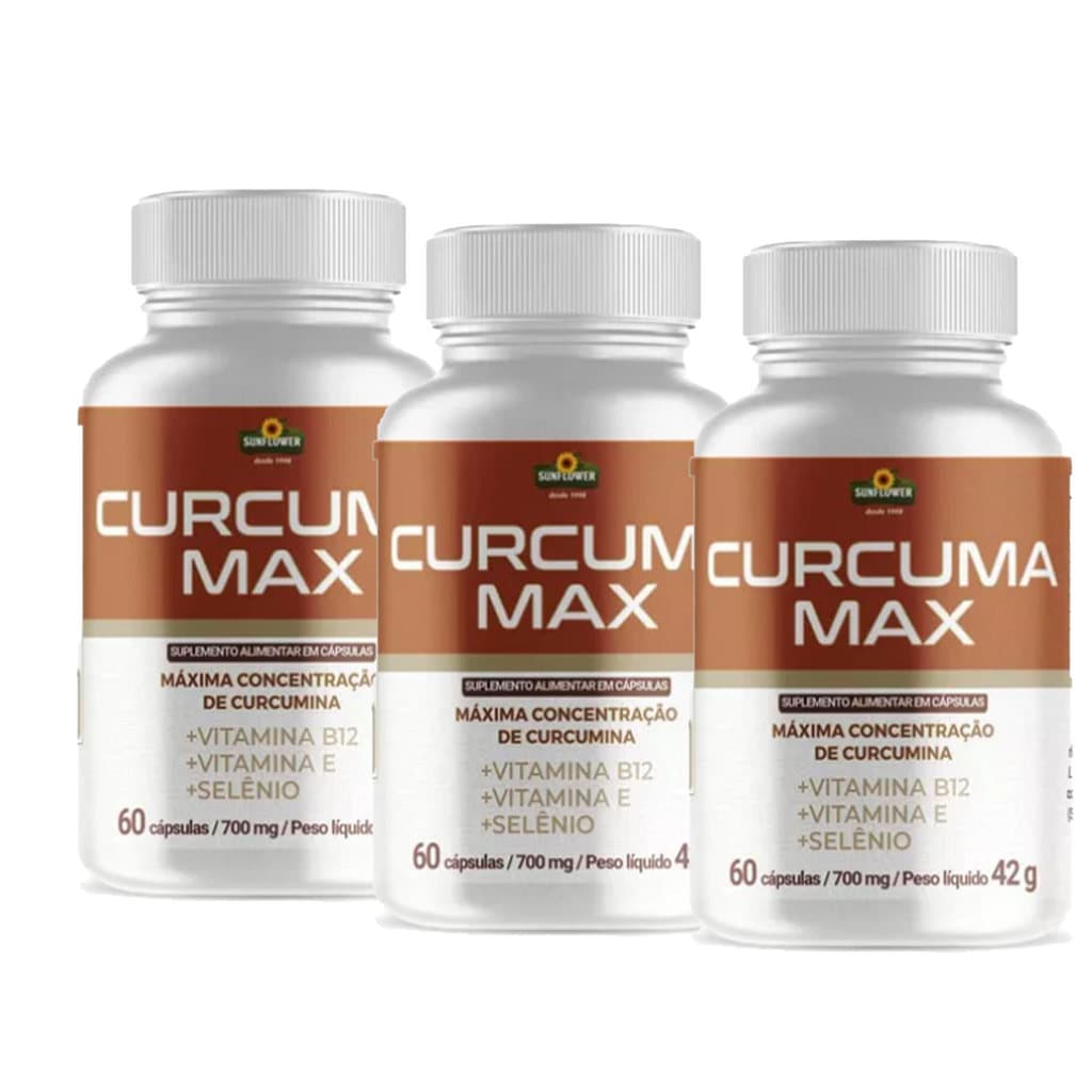 Kit 3 Cúrcuma + Vitamina B12+ Vitamina E e Selênio 700 mg 3x60 cps Sunflower