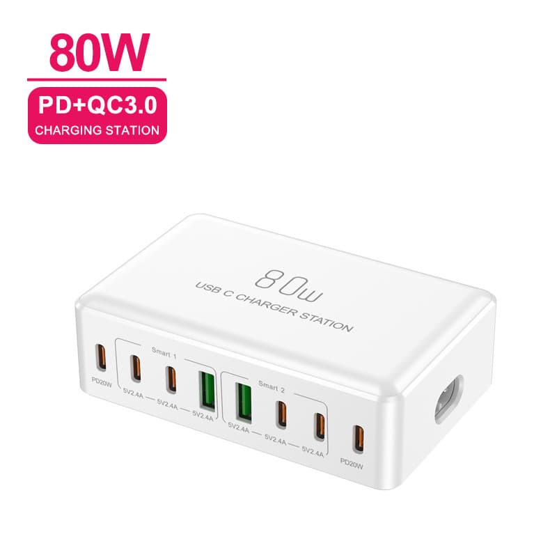 Carregador de celular 11 80W 6C2A Carregador de mesa multiportas Carga rápida PD Flash Charge2220260704