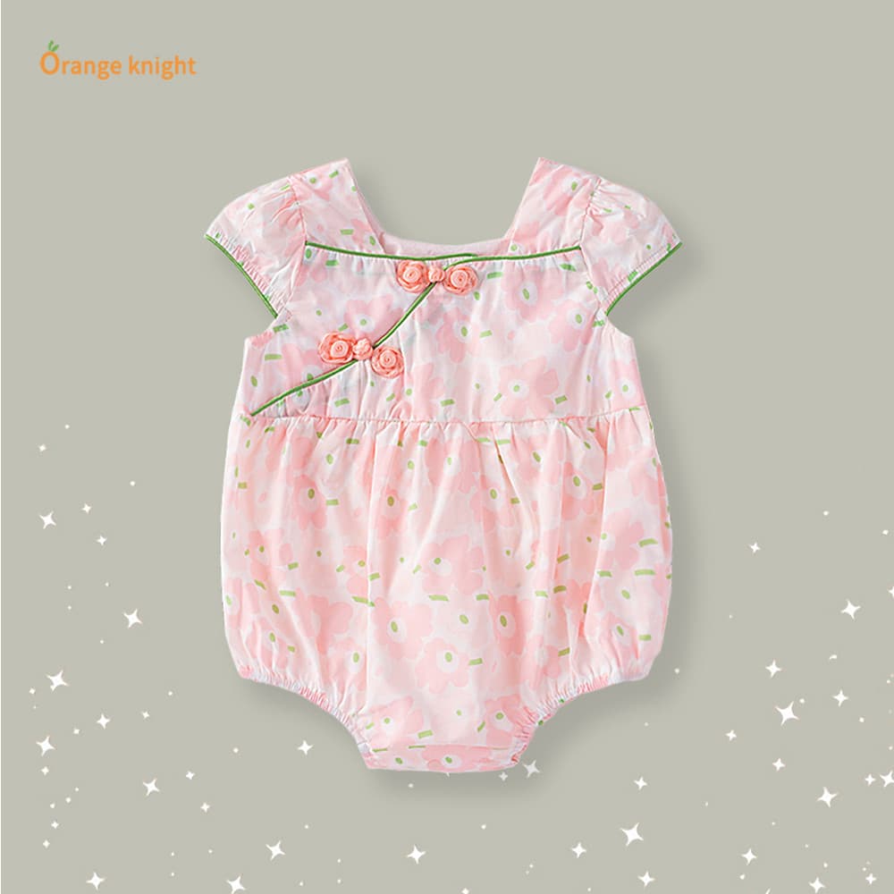 Bebê bebê verão roupas de manga curta novo estilo chinês estilo nacional princesa Cheongsam doce Floral bebê menina triâ