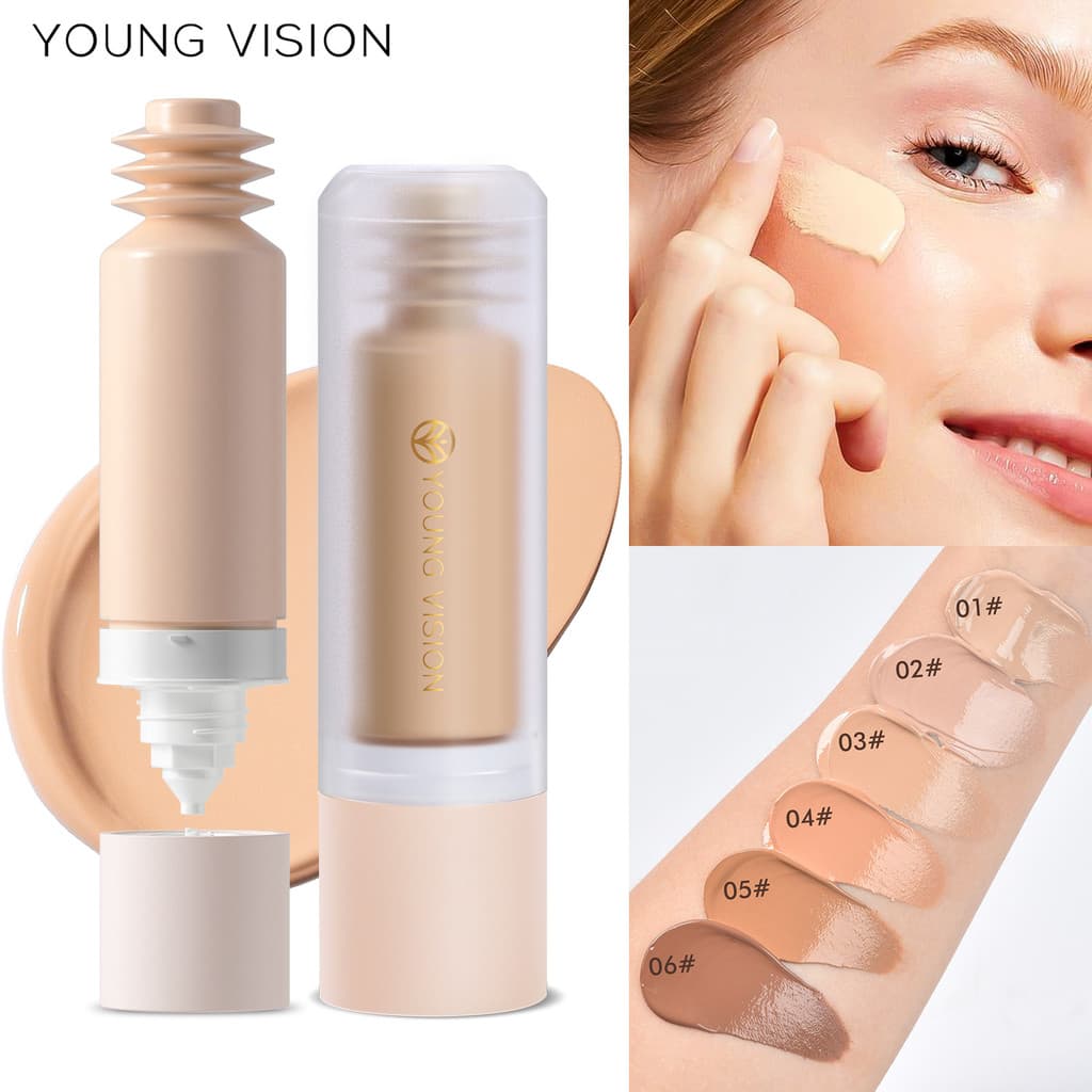 [Promo o tempo ria] YOUNG VISION Bottom Press Base Líquida Removível Fosco Não Fácil de Tirar Maquiagem Base Líquida Fac