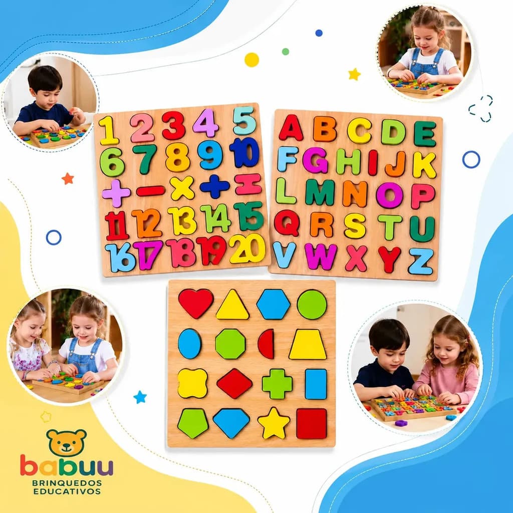 Conjunto de 3 peças de brinquedos educativos de madeira para jogos, números, letras e alfabeto, brinquedos educativos Ba