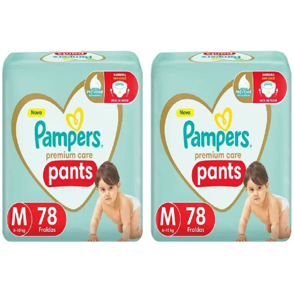Kit 2 Fralda Descartável Pampers Premium Care Pants M 78 Unidades cada