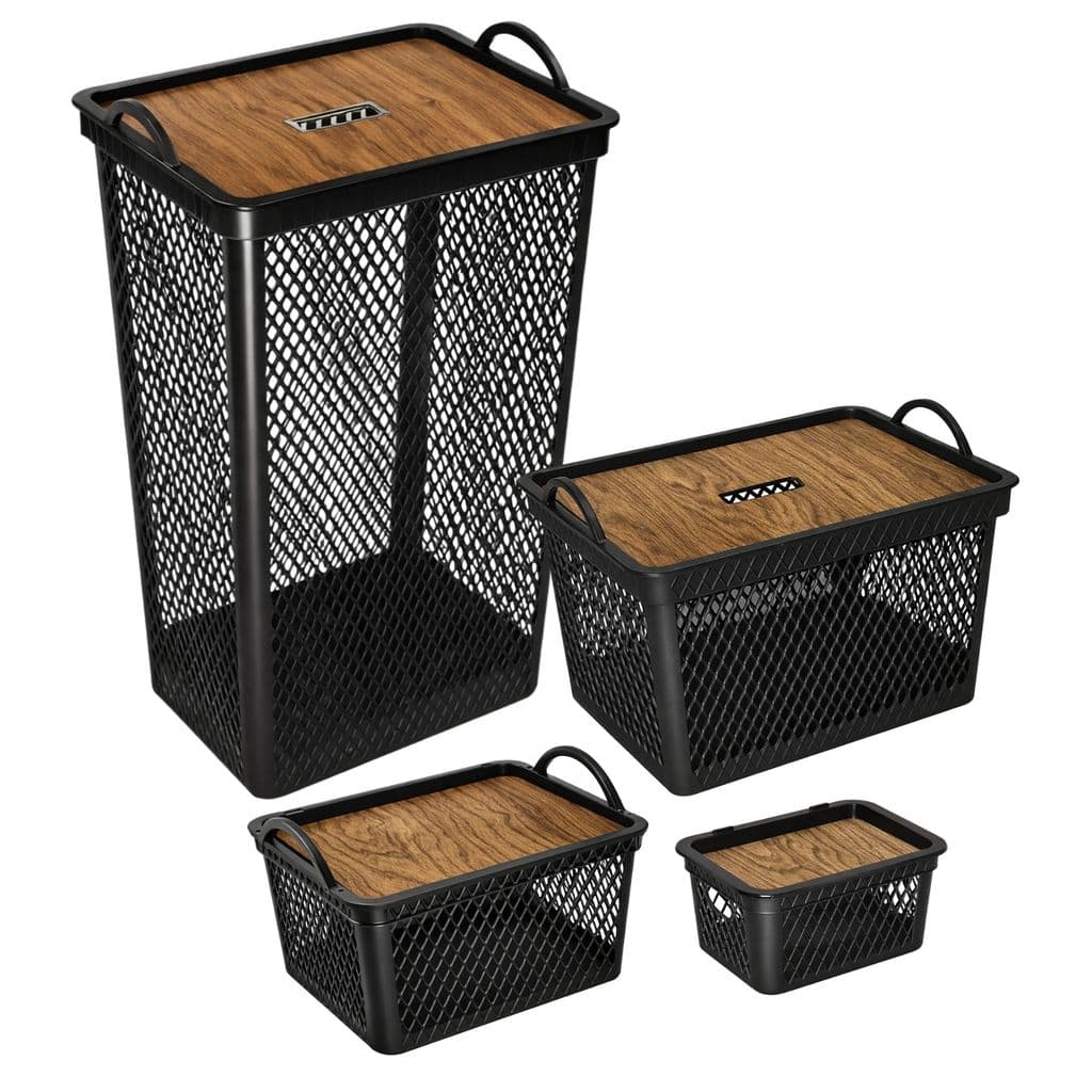 Cestos Kit Organizador Multiuso Telado Tampa Label Alça Banheiro Brinquedo Lavanderia Antimofo