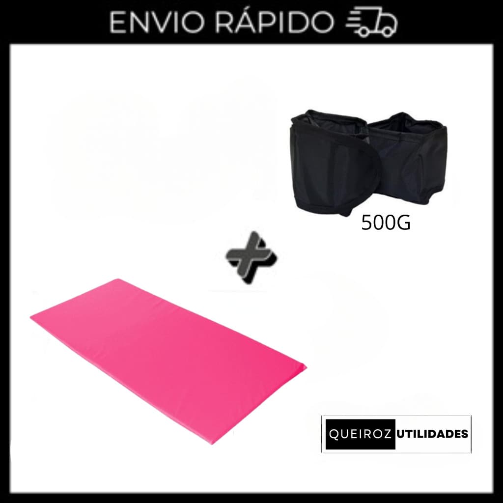 KIT Caneleira de Peso Preta Par de 500G + Colchonete Rosa Treino/Academia/Musculação/Fisioterapia