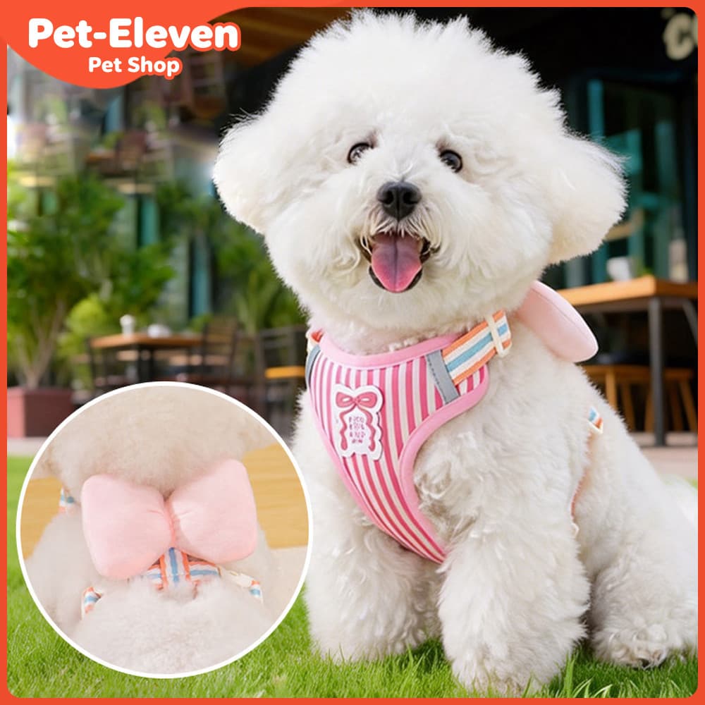 Coleira e guia para cães com laço fofo, guia para cães estilo colete para cães pequenos e médios, guia anti-fuga para pa